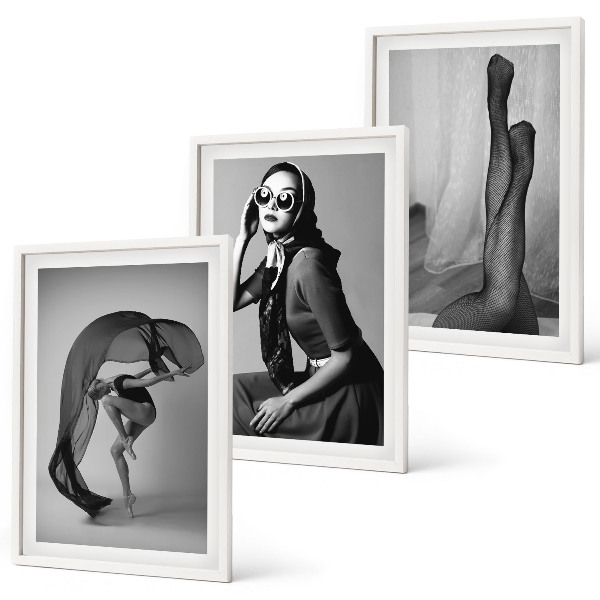Three-piece wall art piece Black and white portraits of women