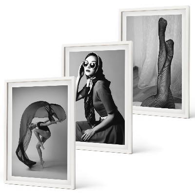 Three-piece wall art piece Black and white portraits of women