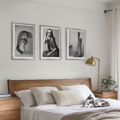 Three-piece wall art piece Black and white portraits of women