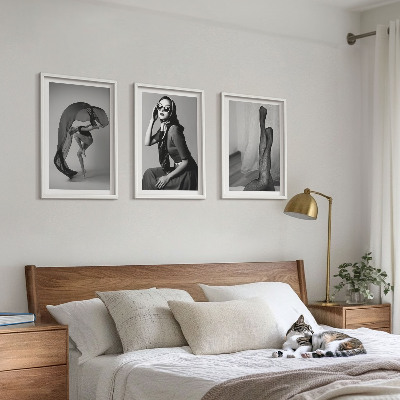 Three-piece wall art piece Black and white portraits of women