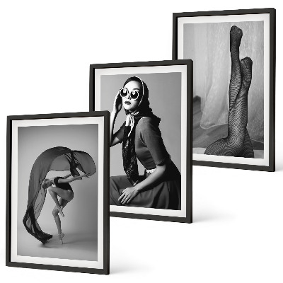 Three-piece wall art piece Black and white portraits of women