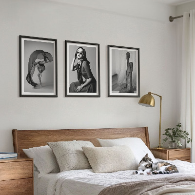 Three-piece wall art piece Black and white portraits of women
