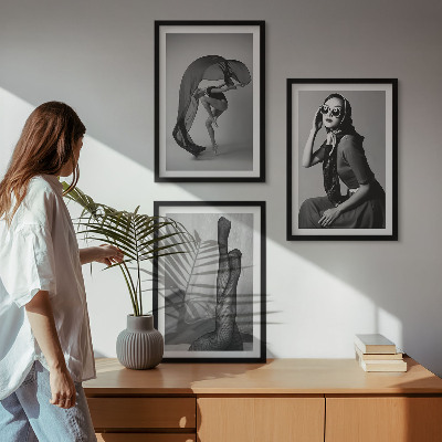 Three-piece wall art piece Black and white portraits of women
