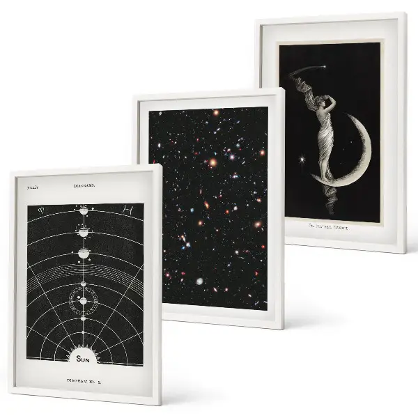 Solar system night wall art set of 3 framed pieces