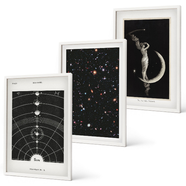 Set of 3 framed wall art pieces Solar system night figure