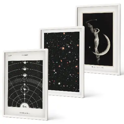 Solar system night wall art set of 3 framed pieces