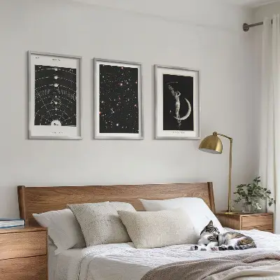 Solar system night wall art set of 3 framed pieces