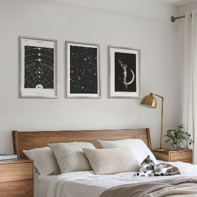 Set of 3 framed wall art pieces Solar system night figure