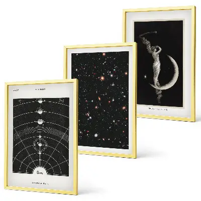 Solar system night wall art set of 3 framed pieces