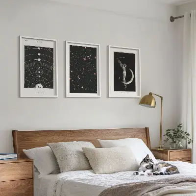 Solar system night wall art set of 3 framed pieces
