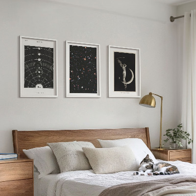 Set of 3 framed wall art pieces Solar system night figure
