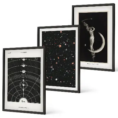 Solar system night wall art set of 3 framed pieces