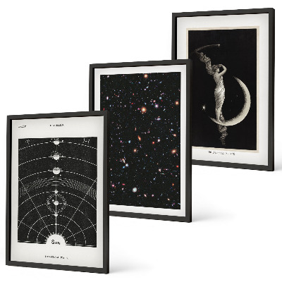 Set of 3 framed wall art pieces Solar system night figure