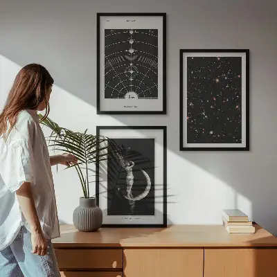 Solar system night wall art set of 3 framed pieces