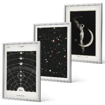 Solar system night wall art set of 3 framed pieces