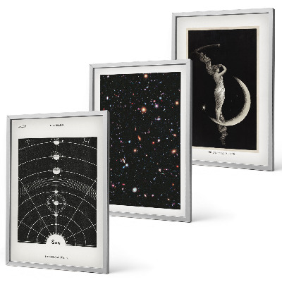 Set of 3 framed wall art pieces Solar system night figure