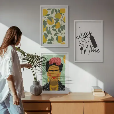 Frida Kahlo lemon and wine wall art set portrait print collection