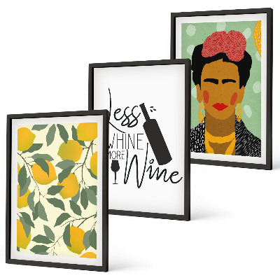 Wall art set Lemons wine portrait of Frida