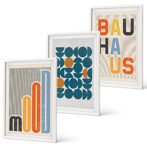 Three-piece wall art piece Bauhaus geometric patterns