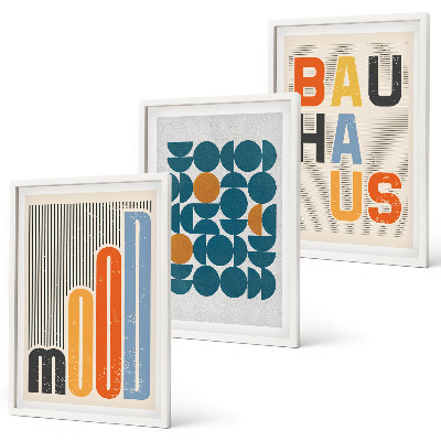 Three-piece wall art piece Bauhaus geometric patterns