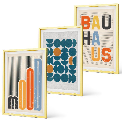 Three-piece wall art piece Bauhaus geometric patterns