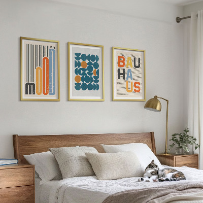 Three-piece wall art piece Bauhaus geometric patterns