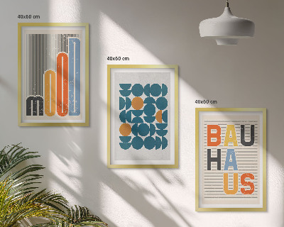 Three-piece wall art piece Bauhaus geometric patterns