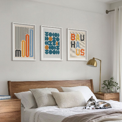 Three-piece wall art piece Bauhaus geometric patterns