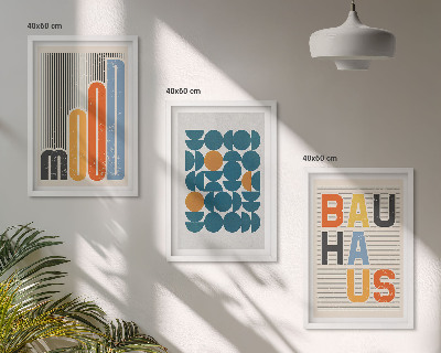 Three-piece wall art piece Bauhaus geometric patterns
