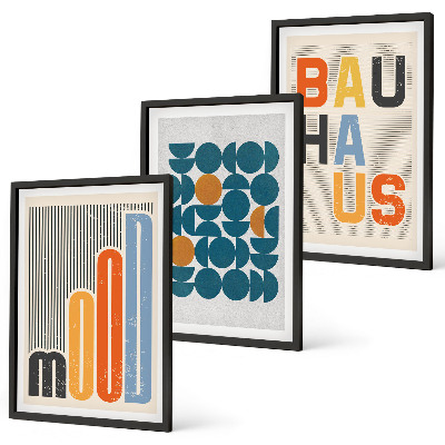 Three-piece wall art piece Bauhaus geometric patterns