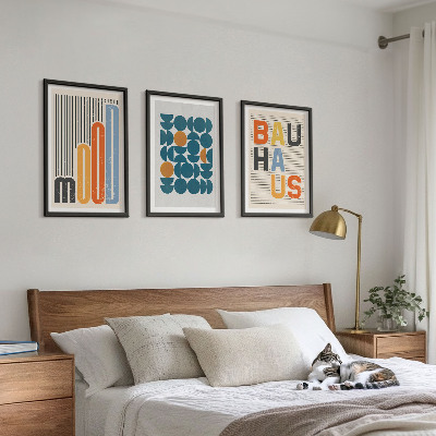 Three-piece wall art piece Bauhaus geometric patterns