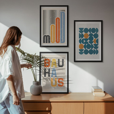 Three-piece wall art piece Bauhaus geometric patterns
