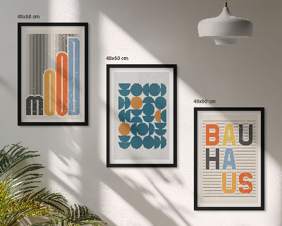 Three-piece wall art piece Bauhaus geometric patterns