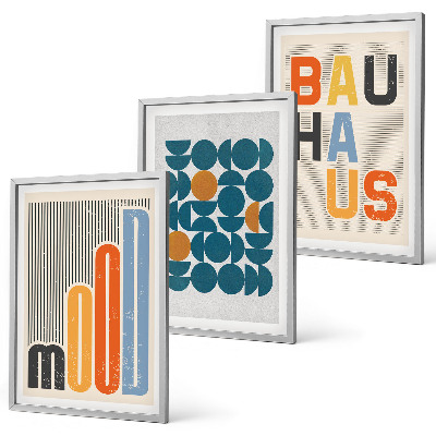 Three-piece wall art piece Bauhaus geometric patterns