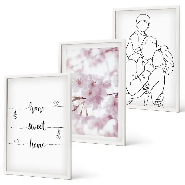 Flowers family minimalist wall art set of 3 framed pieces