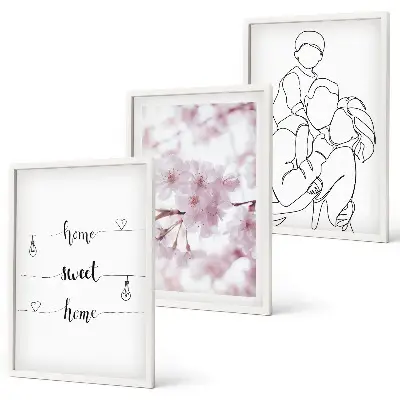 Flowers family minimalist wall art set of 3 framed pieces