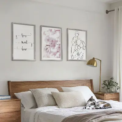 Flowers family minimalist wall art set of 3 framed pieces