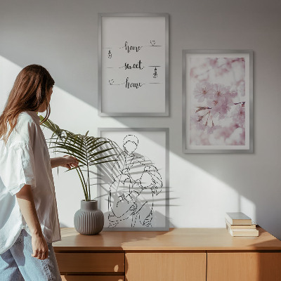 Set of 3 framed wall art pieces Flowers family minimalist