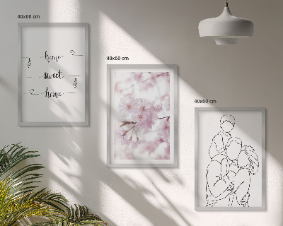 Set of 3 framed wall art pieces Flowers family minimalist
