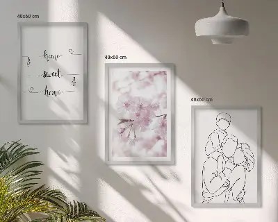Flowers family minimalist wall art set of 3 framed pieces