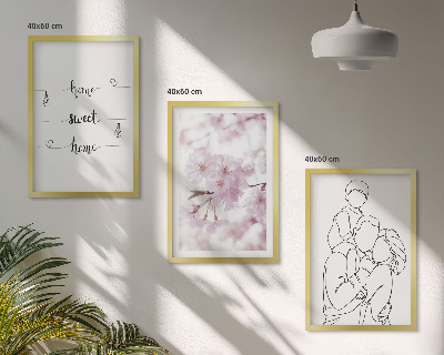 Set of 3 framed wall art pieces Flowers family minimalist