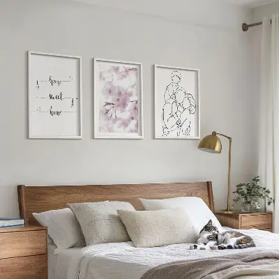 Flowers family minimalist wall art set of 3 framed pieces