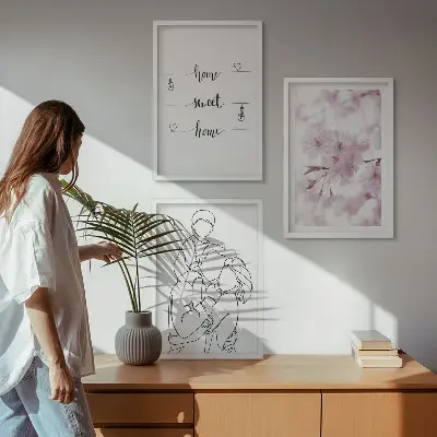 Flowers family minimalist wall art set of 3 framed pieces