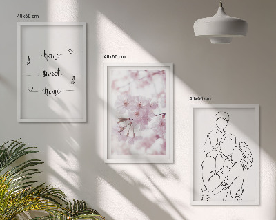 Set of 3 framed wall art pieces Flowers family minimalist