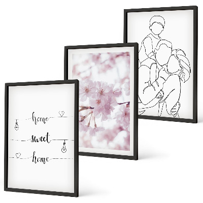 Set of 3 framed wall art pieces Flowers family minimalist