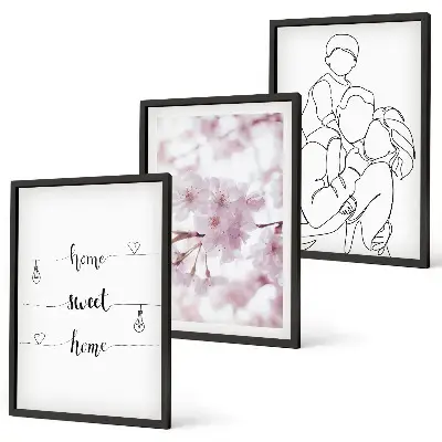 Flowers family minimalist wall art set of 3 framed pieces