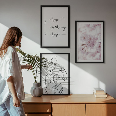 Set of 3 framed wall art pieces Flowers family minimalist