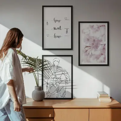 Flowers family minimalist wall art set of 3 framed pieces