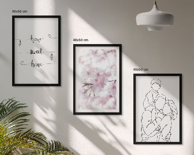Set of 3 framed wall art pieces Flowers family minimalist