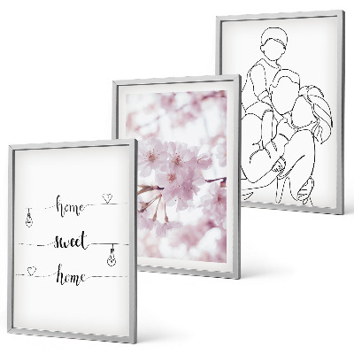 Set of 3 framed wall art pieces Flowers family minimalist